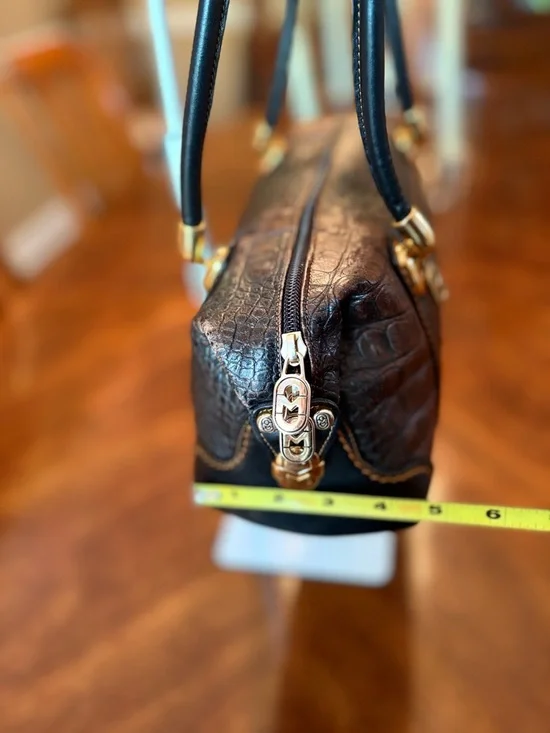 Beautiful Marino Orlandi Blk&Bwn Croc Embossed Leather Baguette Bag EUC! - Picture 7 of 8